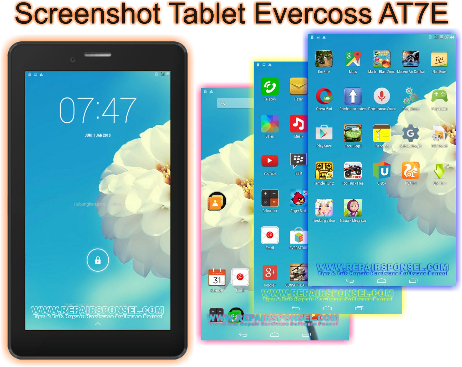 Cara Screenshot Tablet Evercoss AT7E Firmware Tech