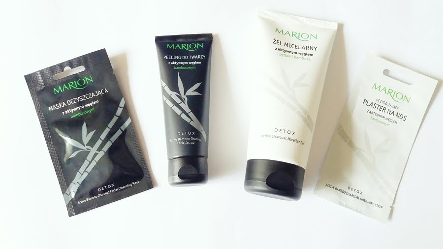Marion • Seria DETOX do oczyszczania twarzy z aktywnym węglem i pędem bambusa | Żel micelarny | Peeling do twarzy | Maska oczyszczająca | Oczyszczający plaster na nos + WYNIKI