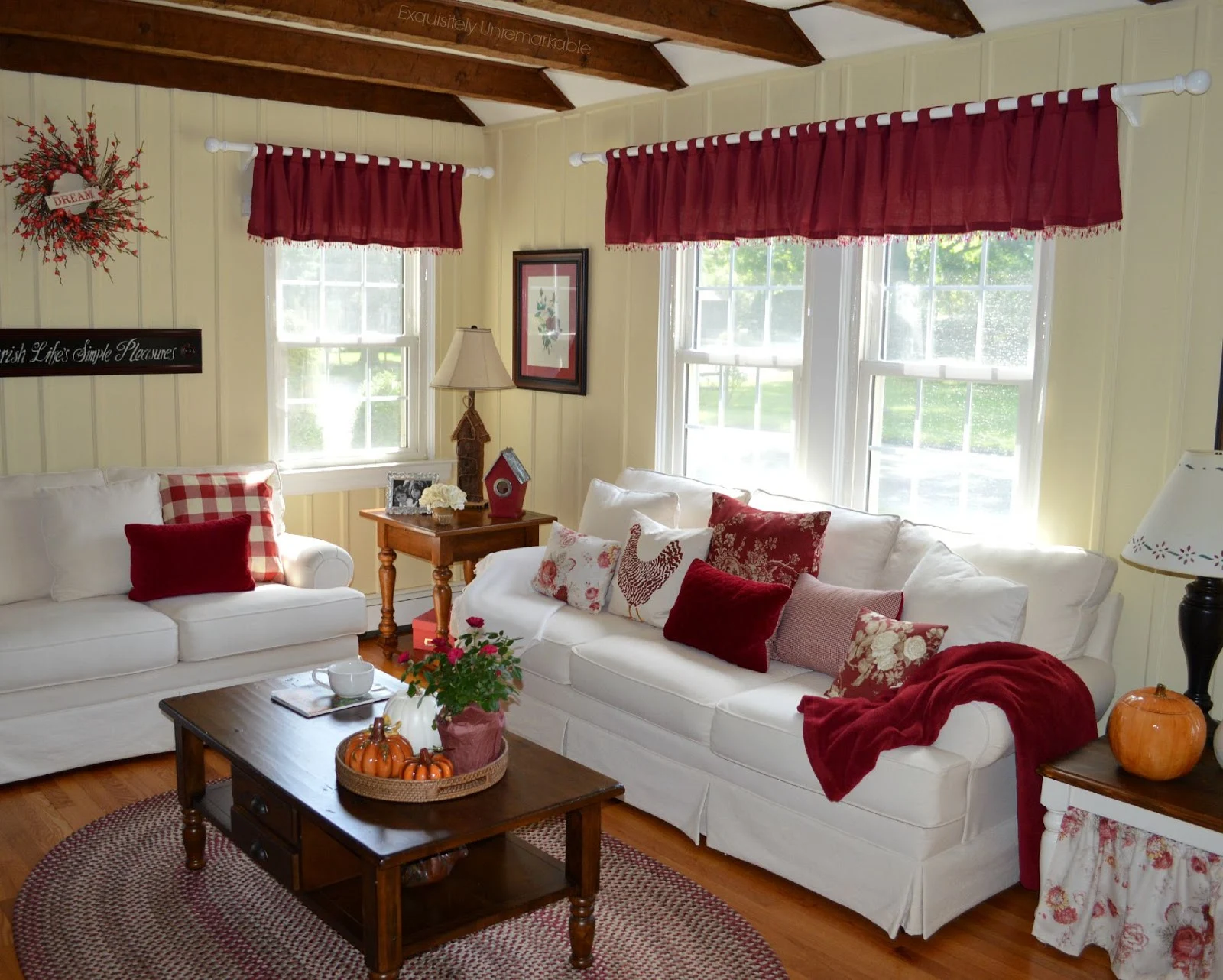 Red and White Rustic Living Room
