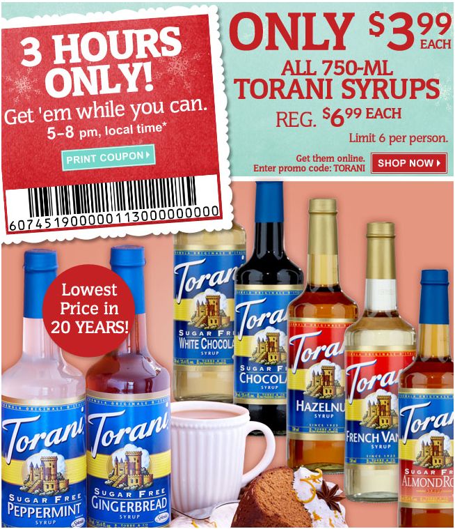 Cost Plus World Market: Torani Syrups Just $3.99 Today Only From 5-8pm! - NorCal Coupon Gal