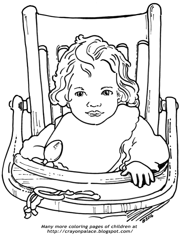Waiting for dinner. Bib Coloring Page PNG.