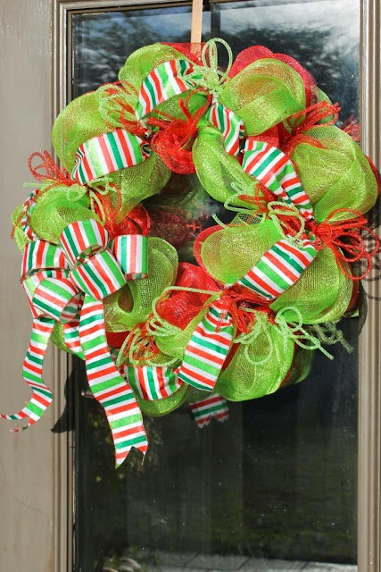 red and green mesh wreath