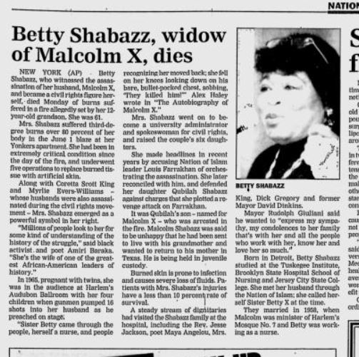 Jeannette's take on life: Betty Shabazz Widow of Malcolm X, Dies June 24, 1997
