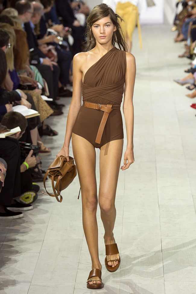 Michael Kors 2016 SS, Look 45 2016 SS Michael Kors One Shoulder Safari Swimsuit on Runway