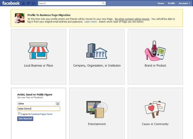 Convert Facebook profile into page