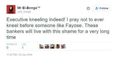 5 Nigerian twitter users react to photos of a Zenith Bank staff kneeling before Fayose