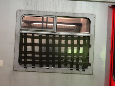 Broken window glass of Train