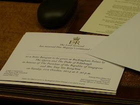 An invitation to a state banquet in the office display in a Royal Welcome 2015 exhibition at Buckingham Palace Photo © Andrew Knowles