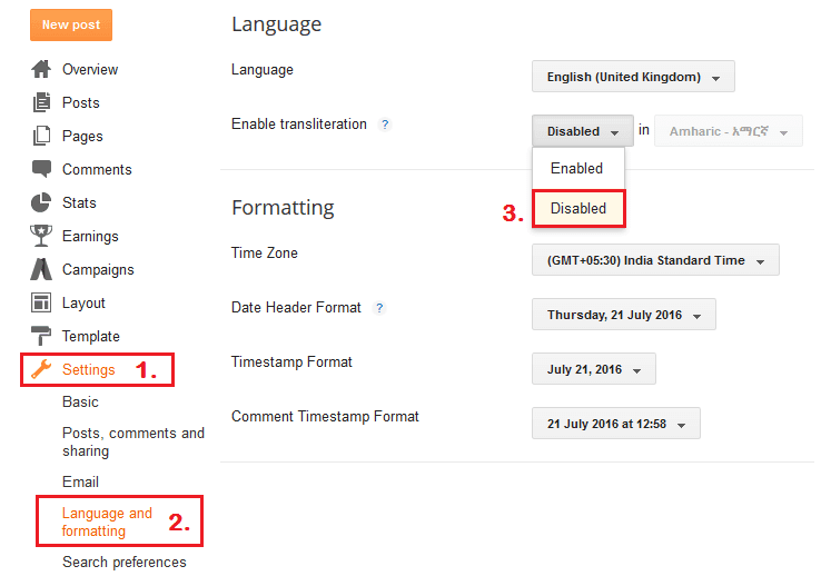 How to disable ltr and trbidi setting in blogger