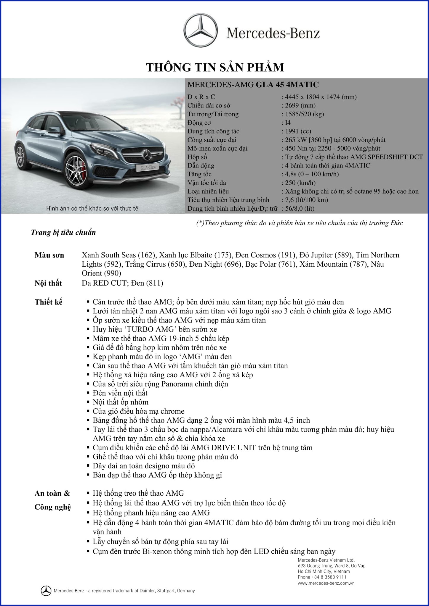 Bảng thông số kỹ thuật Mercedes AMG GLA 45 4MATIC 2017 Bảng thông số kỹ thuật Mercedes AMG GLA 45 4MATIC 2017 tại Mercedes Trường Chinh