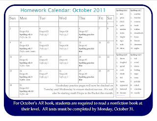 Mrs. Ainslie's Classroom Site: October Homework Calendar
