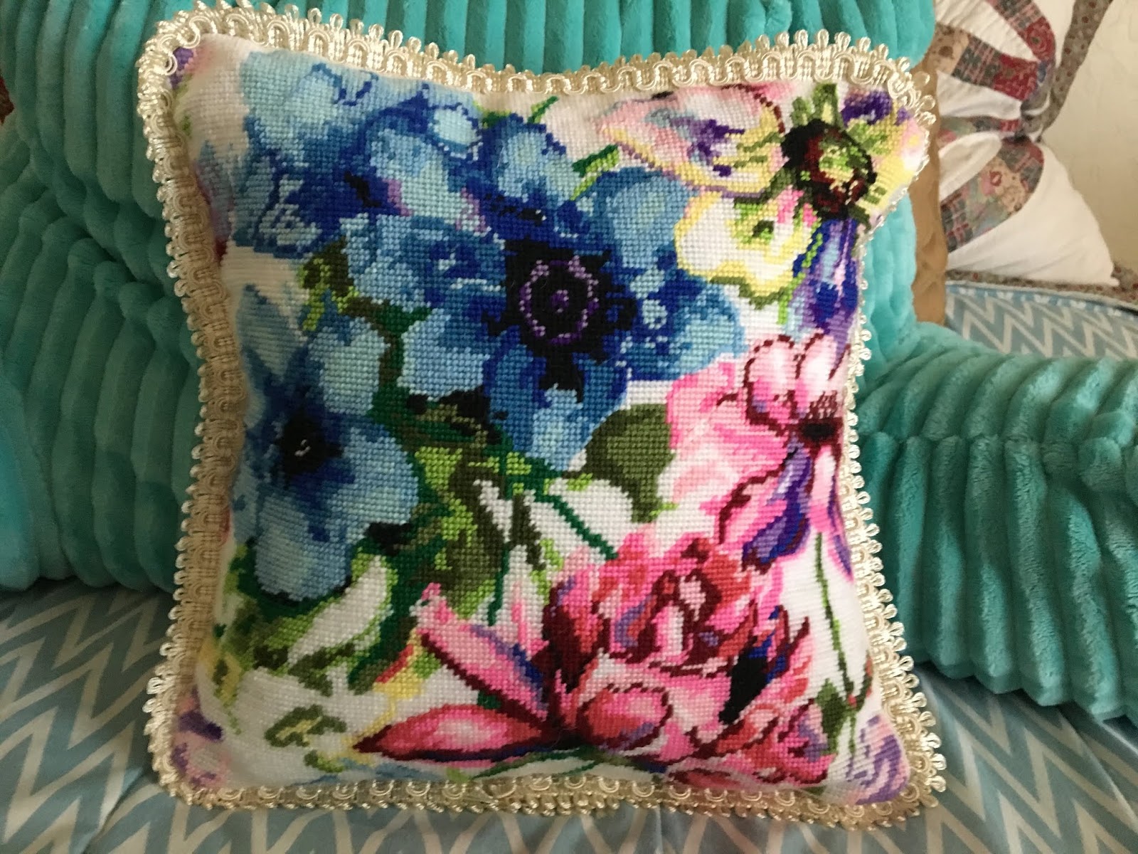 Frazzle Frenzy Two Finished Needlepoint Pillows
