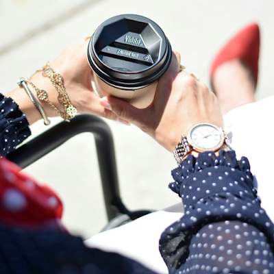 Navy Polka Dot Top Work Outfit Michael Kors Watch