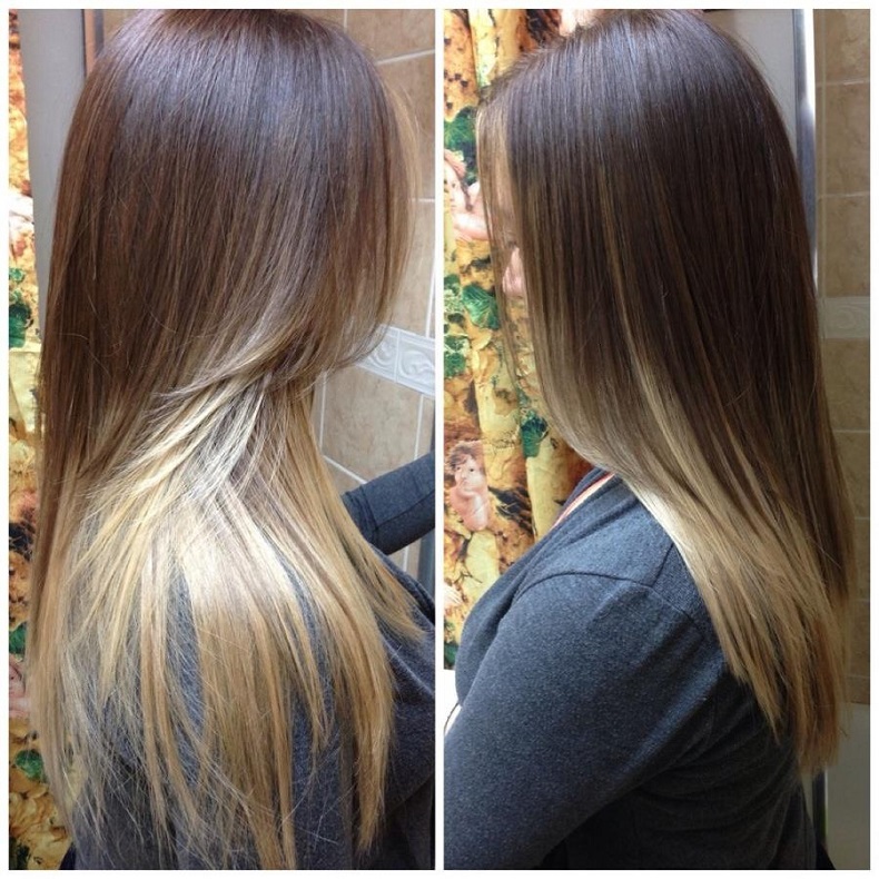 black hair with light brown ombre straight hair