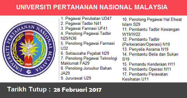 Jawatan Kosong di Universiti Pertahanan Nasional Malaysia (UPNM) Jawatan Kosong di Universiti Pertahanan Nasional Malaysia (UPNM)