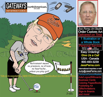 Golf Tournament Cartoon Ad Man Hitting Ball