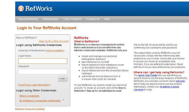 RefWorks login screen