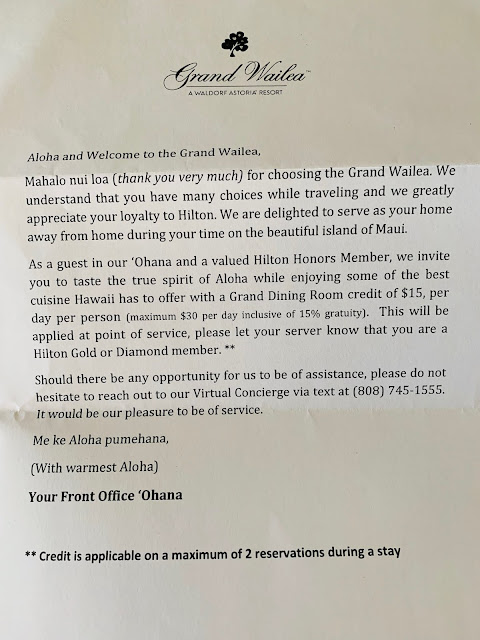 Grand Wailea Welcome Letter Grand Dinning Room