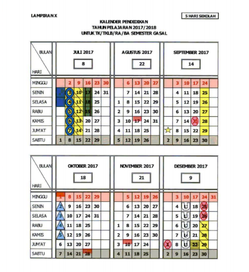 Kalender Pendidikan 2017-2018 5 Hari Sekolah TK TKLB RA BA SD MI SDLB SMP MTs SMPLB SMA MA SMALB SMK MAK Kalender Pendidikan 2017-2018 5 Hari Sekolah