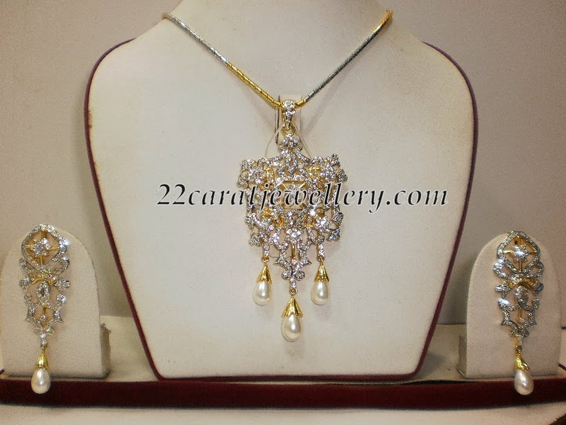 Light Weight Cz Pendants with Earrings Jewellery Designs