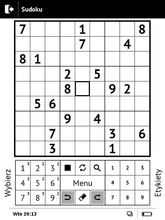 Sudoku na czytniku PocketBook Basic Touch 2 Save & Safe