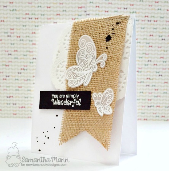 Butterfly with Burlap & Lace by Samantha Mann| InkyPaws Challenge | Beautiful Wings stamp set by Newton's Nook Designs #newtonsnook