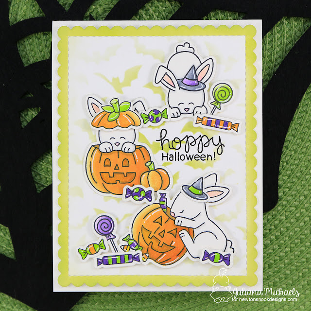Halloween Card by Juliana Michaels featuring Newton's Nook Designs Hoppy Halloween Stamp Set and Flying Bats Stencil