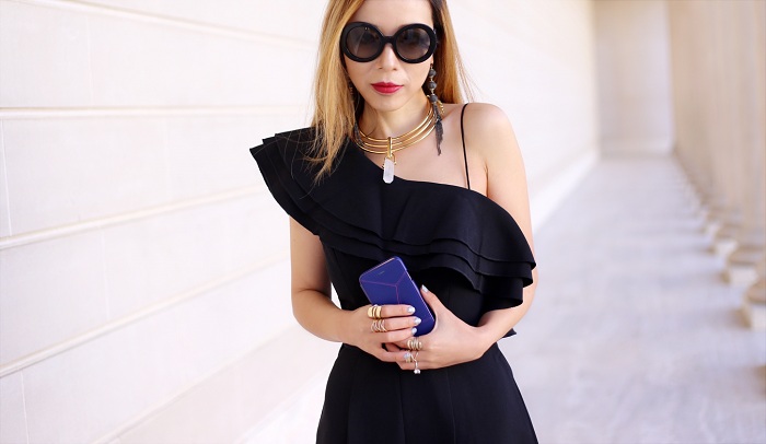 CMeo Collective Four Shadows Romper, prada sunglasses, valentino rock studs, baublebar earrings, baublebar necklace, holiday outift, holiday outfit ideas, fashion blog, STIL mind phone case, street style