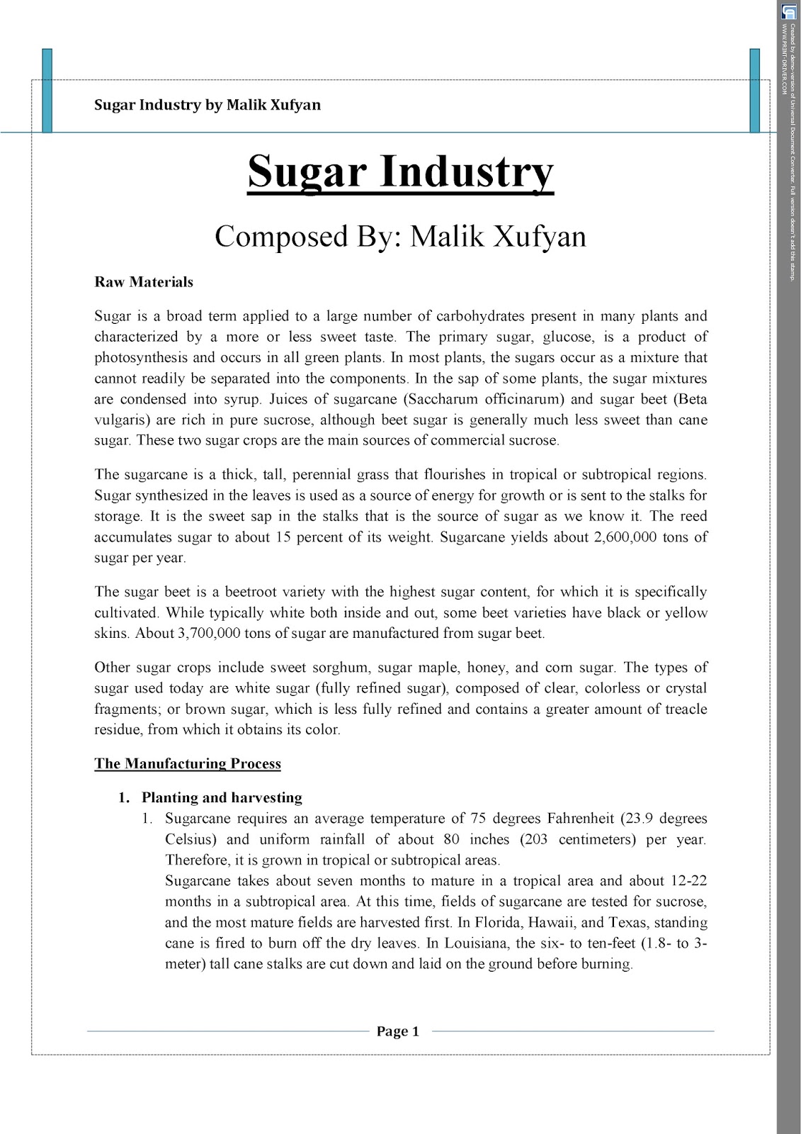 Sugar industry with flow-sheet diagram by Malik Xufyan