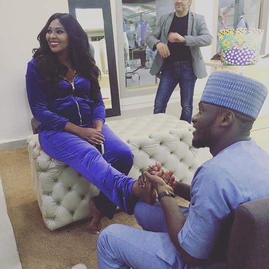 Ubi Franklin gives his pregnant wife, Lilian Esoro a foot rub