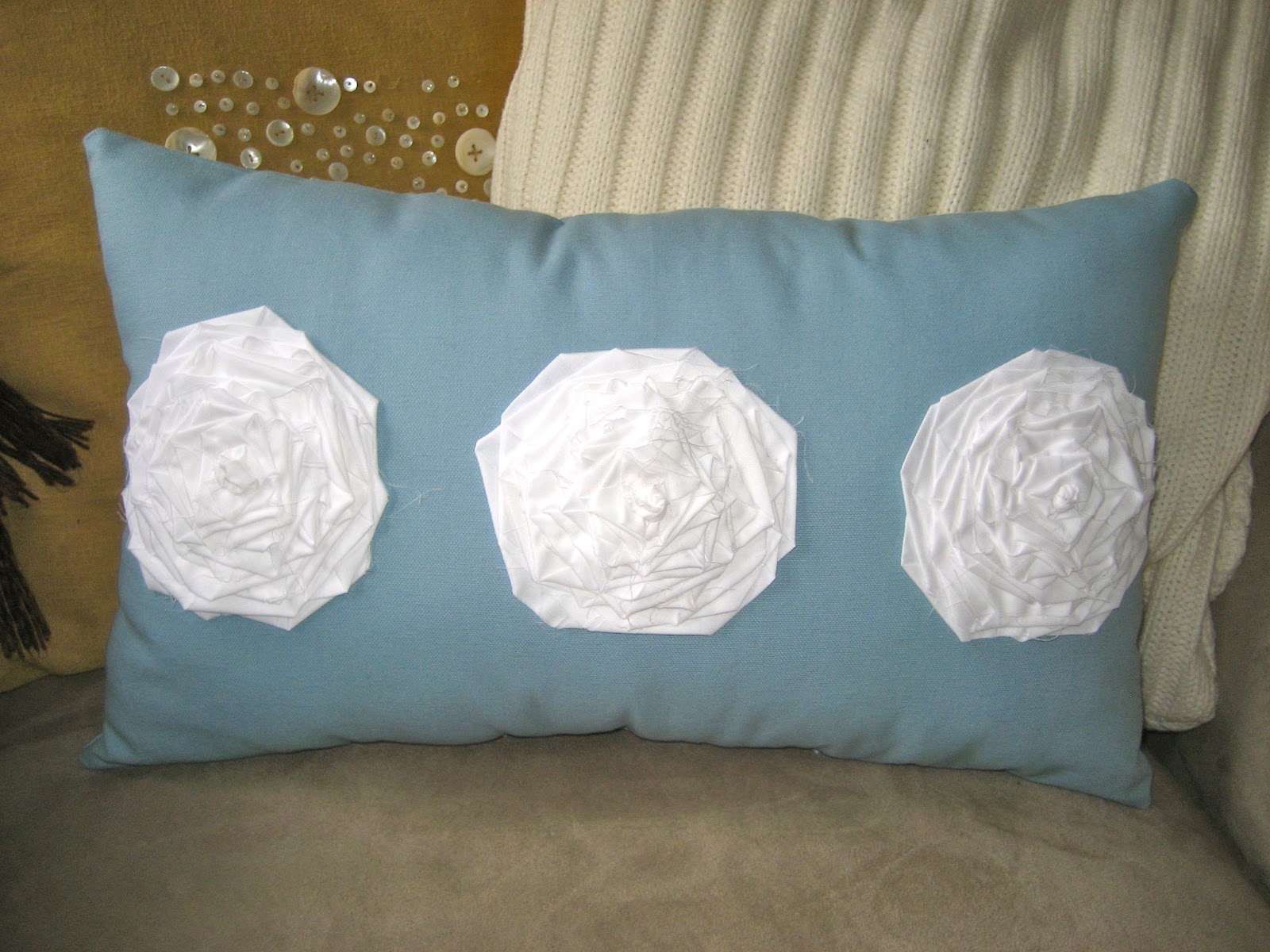 GraceAdkinsDesigns Light Blue Lumbar Pillow with Three White Muslin