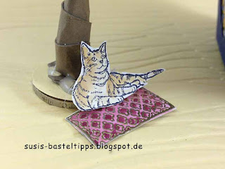 Katze auf Kissen Stampin up miniatur märchenland tausendundeine nacht, mit palme, kaktus, katze, Haremspalast, schatztruhe, kleiner Muck und wunderlampe des aladdin