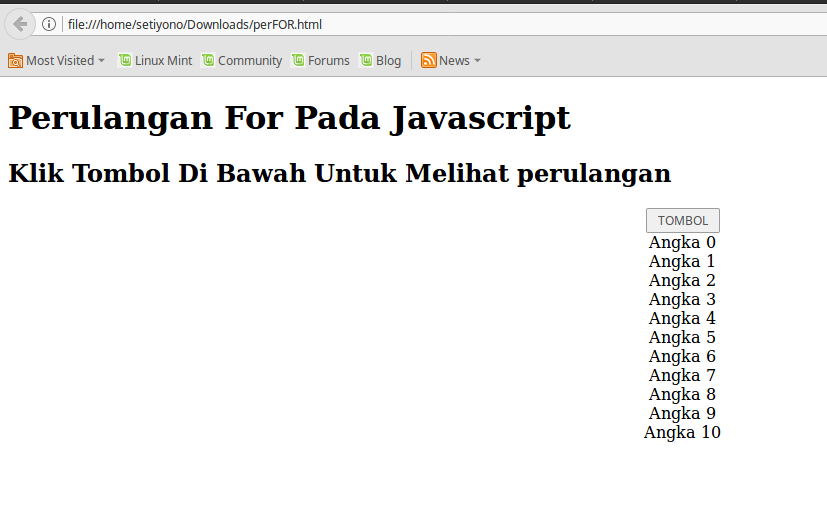 Mengenal perulangan for Pada JavaScript ~ Setiyono's Blog