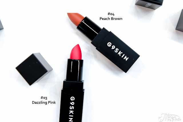 g9-lipstick-review-swatches-midnight red-dry rose-dazzling pink-peach brown-vintage red-recommended beauty blog-korean lipstick matte 