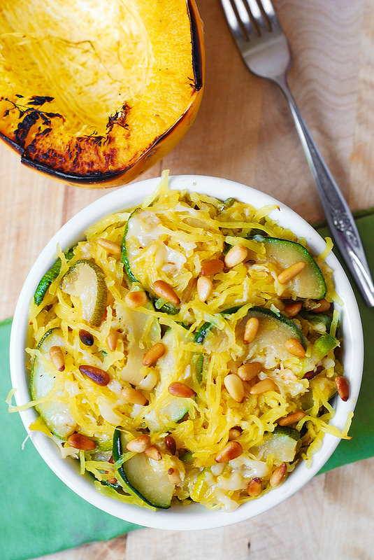 Parmesan Zucchini & Spaghetti Squash with Pine Nuts Red White Apron