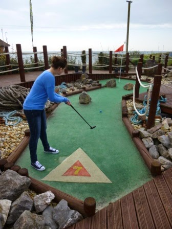 Emily on hole seven of the Sharksville Adventure Golf course