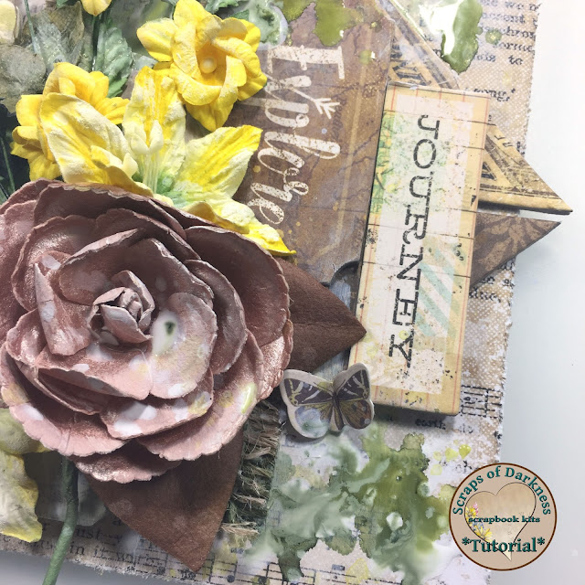 Scraps of Darkness scrapbook kits tutorial: Mixed Media Canvas, created w/our July The Wayfarer kit featuring Blue Fern Studios Wanderlust. Video tutorial created by Cindy Brown.