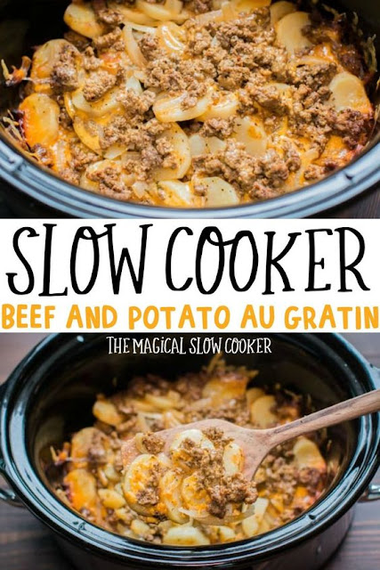 Slow Cooker Beef and Potato Au Gratin Print Slow Cooker Beef and Potato Au Gratin Print