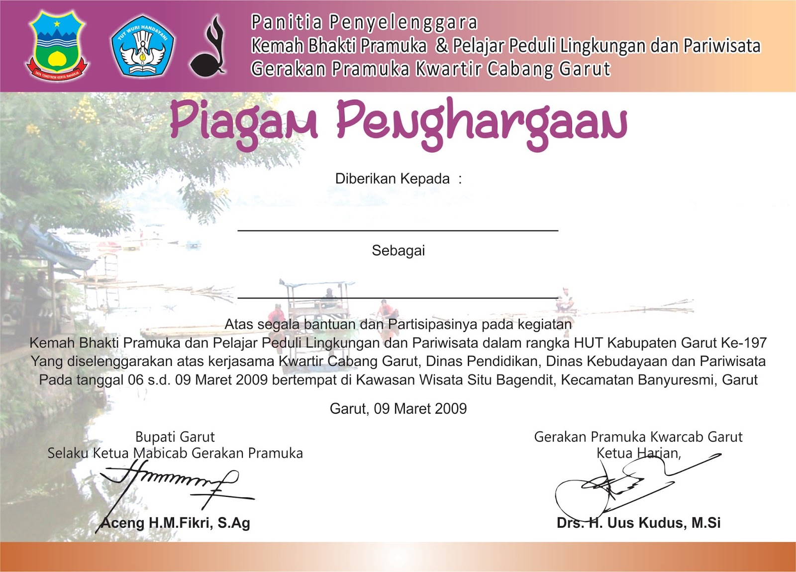 Contoh Piagam Penghargaan Pramuka