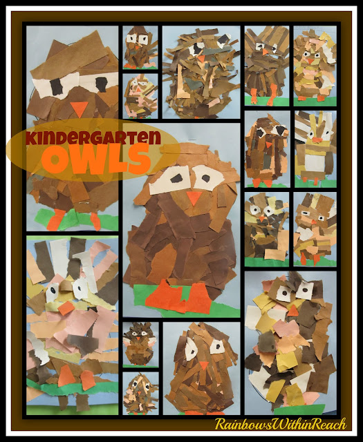 photo of: Torn Paper Owl Projects in Kindergarten via RainbowsWithinReach