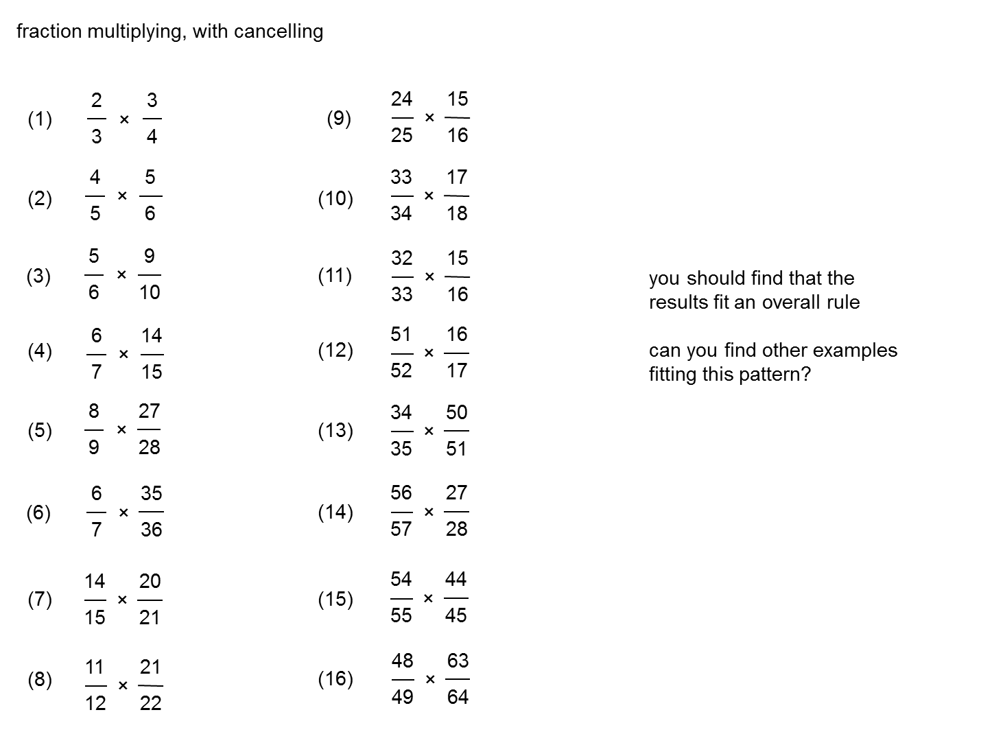 Multiplication Of Fractions With Cancellation Worksheets