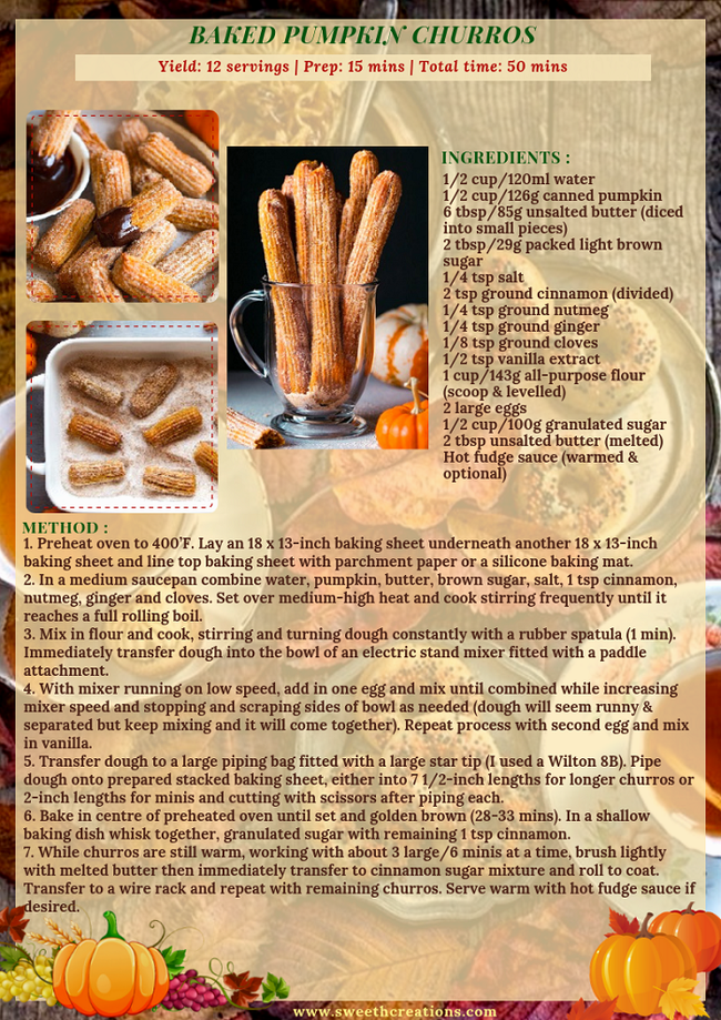 SHC 15 EASY TASTY PUMPKIN DESSERT RECIPES BAKED PUMPKIN CHURROS RECIPE