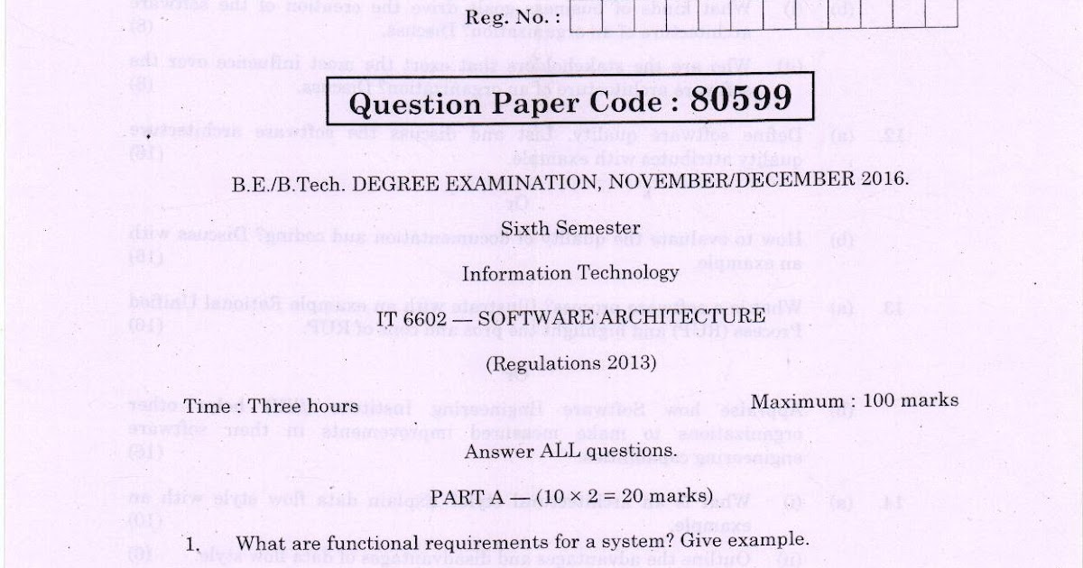 CSE Notes SOFTWARE ARCHITECTURE Question Paper
