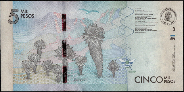 Colombian money currency 5000 Pesos banknote 2016 Colombian páramos