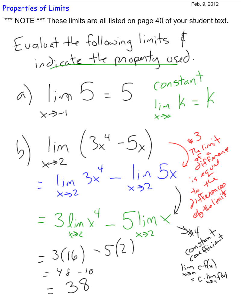 4U Calculus & Vectors: Properties of Limits (Day 1)