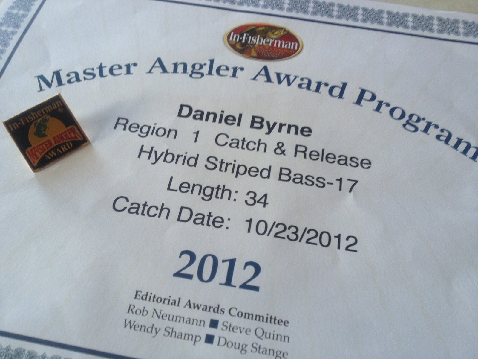 Pondboy's Angling Adventures Master Angler Award and Certificate for