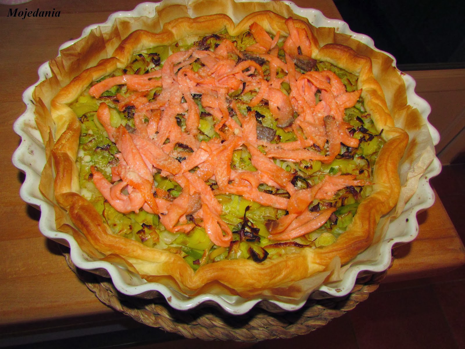 Tarte salée poireaux et saumon fumé ~ Mojedania