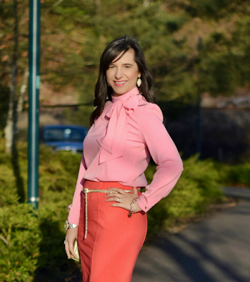 Spring Work Outfit Pink Bow Blouse