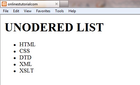 unordered list