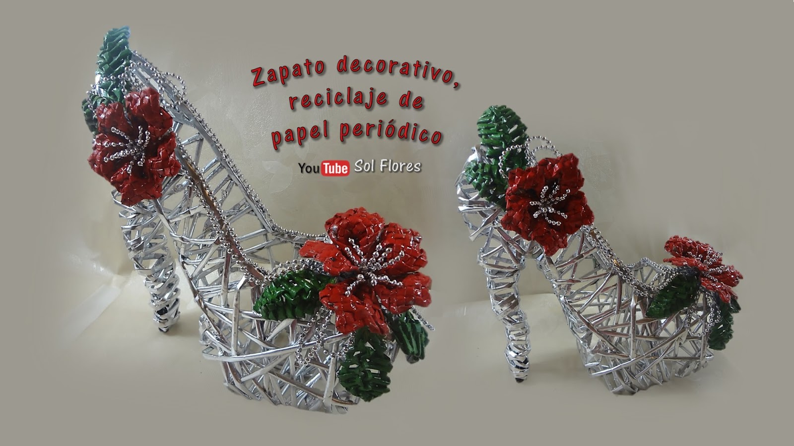 Zapato decorativo, reciclaje de papel periódico